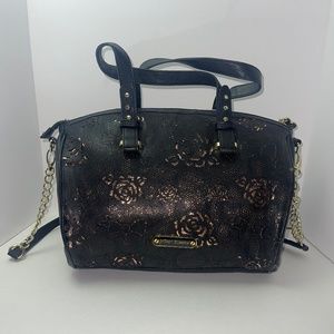 Betsey Johnson black racey Lacey barrel quilted purse